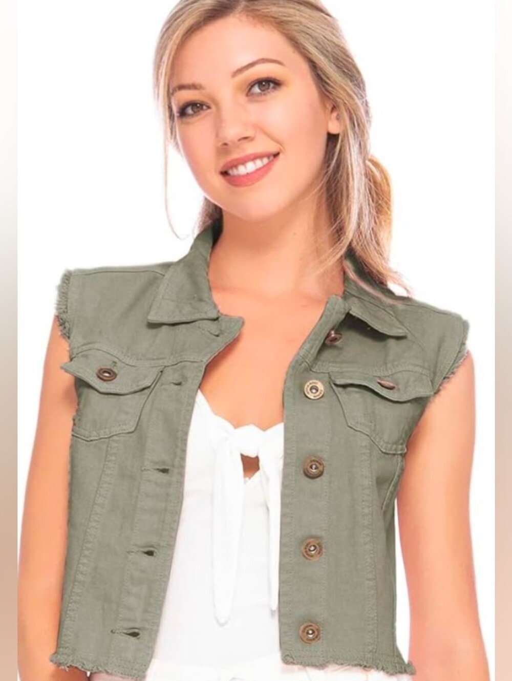 CATO Vest Women's Distressed Green Cotton Denim